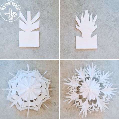 How to make paper bag snowflakes Bag Snowflakes, 3d Paper Snowflakes, Paper Snowflake Patterns, Paper Snowflakes Diy, 3d Templates, Snowflake Template, Ramadan Decor, Crafts Origami, Paper Christmas Decorations