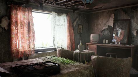 ArtStation - Abandoned Hotel Room Fallout Room, James Holden, Particle Effects, Abandoned Hotels, Royal Hotel, Last Of Us, Hotel Room, Floral Patterns, Fallout