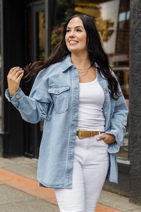 Elevate your casual style with this oversized Denim Days Ahead Shirt. Featuring a relaxed fit, two chest pockets, and a classic button closure at the front, this versatile piece is perfect for layering or wearing on its own. A timeless wardrobe essential that effortlessly blends comfort and style. Oversized Denim Shirt Outfit, Denim Shirt Outfit, Fall Wardrobe Staples, Silver Icing, Oversized Denim Shirt, Timeless Wardrobe, Denim Day, Weekend Wear, Denim Shirt