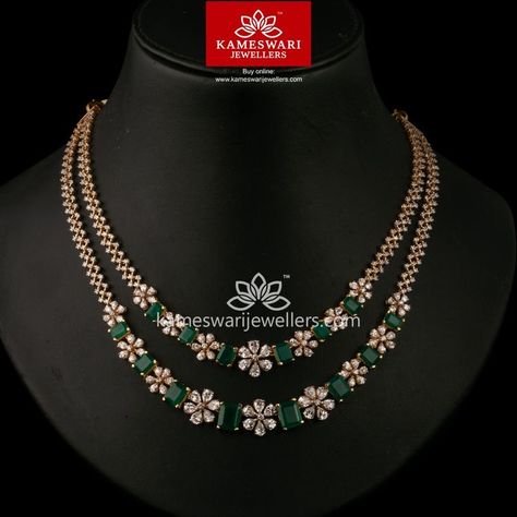 Emerald Jewelry Necklace, Ruby Jewelry Necklaces, Diamond Necklace Indian, Kameswari Jewellers, Diamond Necklace Designs, Gold Necklace Indian Bridal Jewelry, Diamonds Necklace, Necklace Indian, Gold Pendant Jewelry