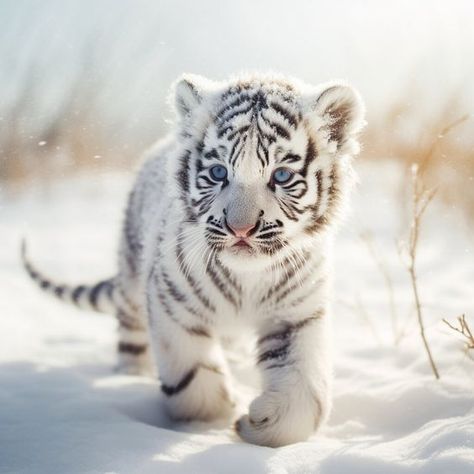 Natalie Animal, White Tiger Aesthetic, Alex Animal, Emma Animal, White Tiger Pictures, Animals In Snow, White Tiger Art, Cute Animal Pics, Cat In Snow