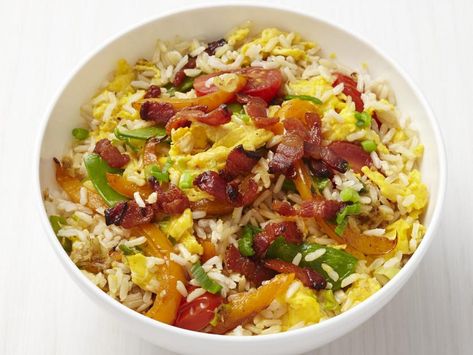 Fried Rice with Bacon Recipe | Food Network Kitchen | Food Network Fried Rice With Bacon, Bacon Fried Rice Recipe, Brown Rice Recipes Healthy, Bacon Fried Rice, Healthy Brown Rice, Bacon Fries, Arroz Frito, Brown Rice Recipes, Hearty Casseroles