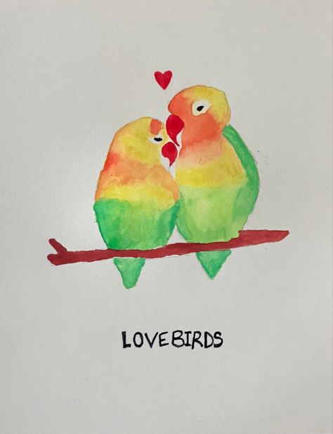 Cute Watercolor Paintings For Boyfriend, Watercolor Painting For Boyfriend, Watercolor Anniversary Cards Diy, Love Watercolor Paintings, Love Birds Sketch, Lovebirds Drawing, Love Bird Watercolor, Watercolor Anniversary Card, Watercolor Anniversary