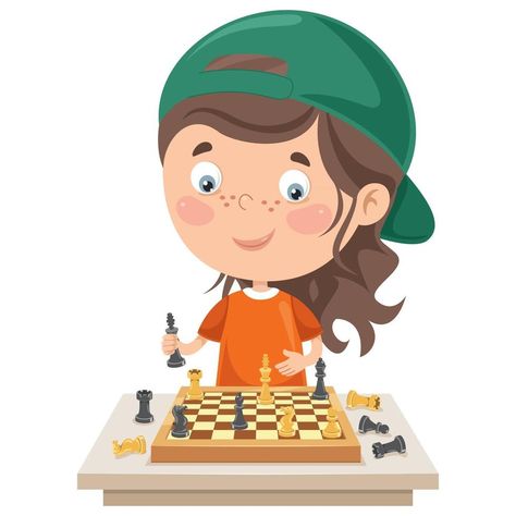 Chess Cartoon, Premium Vector Cartoon, Vector Girl, Character Game, Play Chess, Playing Chess, Chess Club, Flashcards For Kids, Games Images