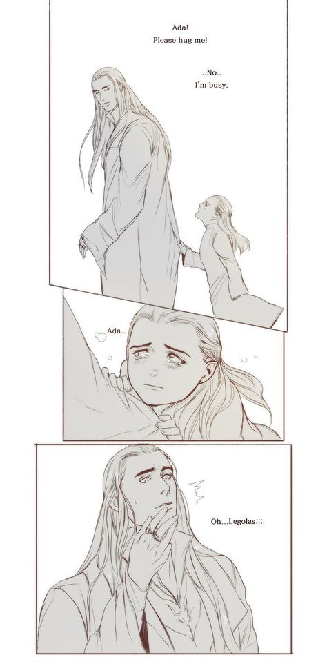 Thranduil & Legolas — :’( Cred: linyuno!! Legolas And Tauriel, Tolkien Hobbit, Legolas And Thranduil, Lotr Funny, Tolkien Elves, So Done, Lotr Art, Tolkien Art, Tauriel