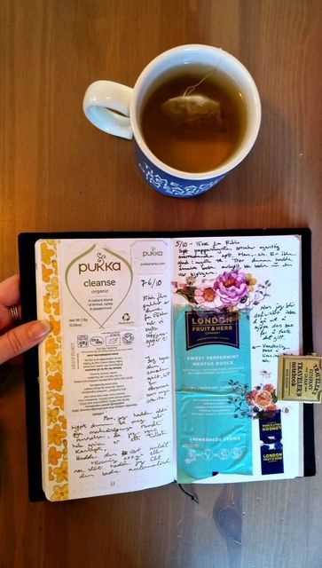 Cups And Thoughts, Tea Journal Ideas, Tea Journal, Artsy Crafts, Scrap Journal, Tea Tag, Tea Aesthetic, Journal Books, Commonplace Book