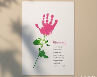 MiMiAdores - Etsy Norway Flower Handprint Art, Flower Handprint, Mothers Day Crafts Preschool, Baby Handprint Crafts, Handprint Poem, Mummy Birthday, Mothers Day Cards Craft, Birthday Cards To Print, Easy Mother's Day Crafts