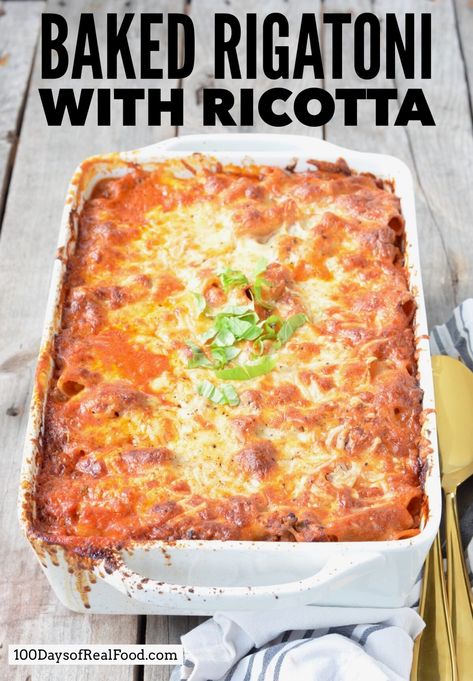 Baked Rigatoni with Ricotta Baked Rigatoni With Ricotta, Baked Rigatoni Recipe, Rigatoni Pasta Recipes, Recipe With Ricotta, Ricotta Pasta Bake, Ricotta Pasta Recipes, Baked Ziti With Ricotta, Rigatoni Recipe, Real Food Meal Plan