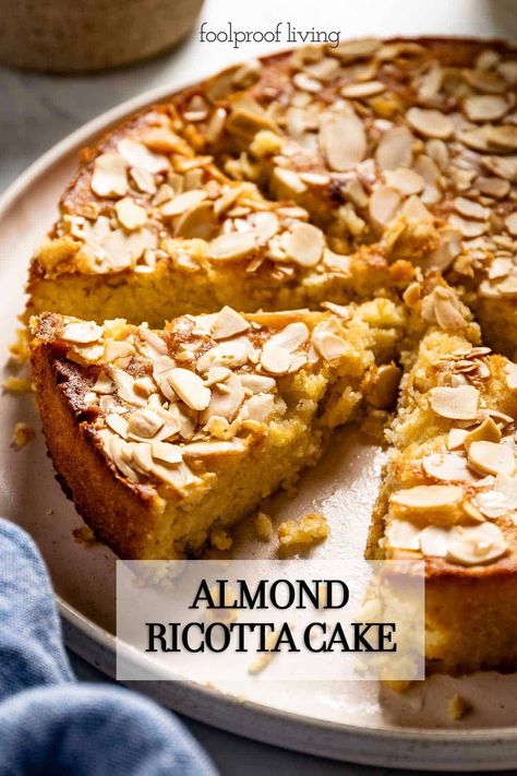 This Italian Lemon Almond Ricotta Cake is a flourless gluten-free cake recipe that's the perfect balance of creamy, zesty & oh-so-delicious. Ricotta Baked Goods, Lemon Blueberry Ricotta Cake, Almond Ricotta Cake, European Desserts, Ricotta Cake Recipes, Almond Ricotta, Lemon Ricotta Cake, Main Recipes, Almond Flour Cakes