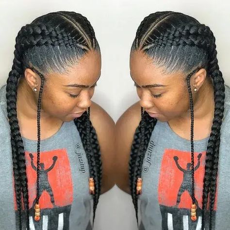 Four Feedin Braids Styles, Mini Cornrows Braids, 2 Feedin Braids Styles, Two Braid Styles For Black Hair, Two Feed In Braids Cornrows, Two Feedin Braids, 2 Stitch Feed In Braids, 5 Feed In Braid Styles, 4 French Braids