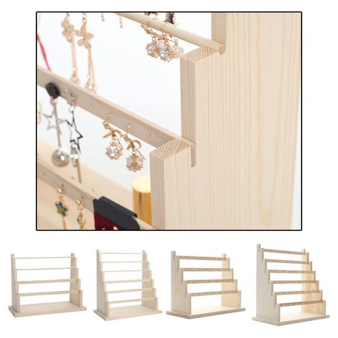 Solid Wood Jewelry Display Rack Stand Earrings Holder for Stud Earring Pendants Bracelets Rings Jewelry Organizer Showcase Shelf _ - AliExpress Mobile Display Bracelets, Earring Holder Display, Wooden Jewelry Display, Wood Jewelry Display, Earrings Display, Earring Display Stands, Jewelry Rack, Wooden Bracelet, Earring Stand