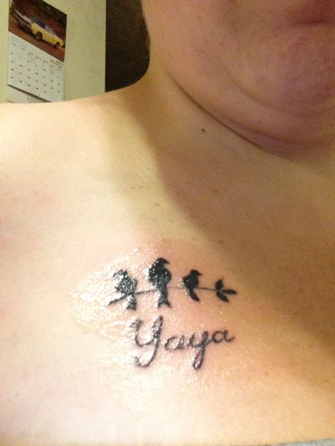 All my younger siblings have called me Yaya. The three birds for all siblings. Yaya Tattoo Ideas, Three Birds, The Beauty Department, Print Tattoos, Paw Print Tattoo, Paw Print, Tattoo Ideas, Birds, Tattoos