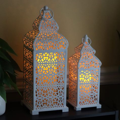 Vela Lanterns Temple Large Moroccan Lantern Lamp Decorative Candle Holders for Ramadan, Patio, Home Decor, Weddings, White, Set of 2 Lanterns Middle Eastern Decor, Moroccan Candles, Decorative Lanterns, Moroccan Lantern, Indoor Home Decor, Moroccan Boho, Lantern Candle Decor, Moroccan Lanterns, For Ramadan