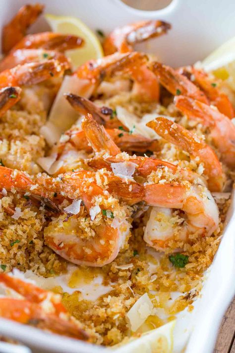 Baked Shrimp Scampi - Dinner, then Dessert Baked Shrimp Scampi Recipe, Grill Shrimp, Cheese Shrimp, Lemon Shrimp Pasta, Ina Garden, Lemon Roasted Chicken, Fish Meals, Bolognese Sauce Recipe, Seafood Meals