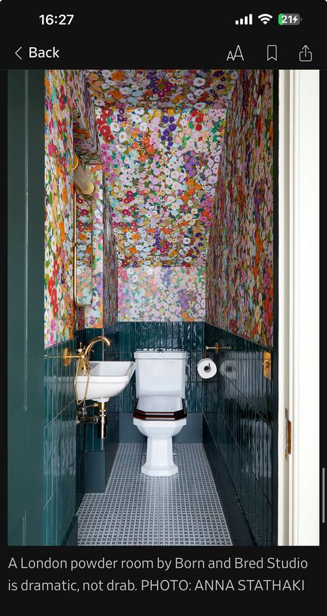 Bold Toilet Room, Funky Toilet Decor, Toilet Under Stairs, Colourful Toilet, Funky Toilet, Quirky Bathroom Ideas, Understairs Toilet, Downstairs Wc, Quirky Bathroom