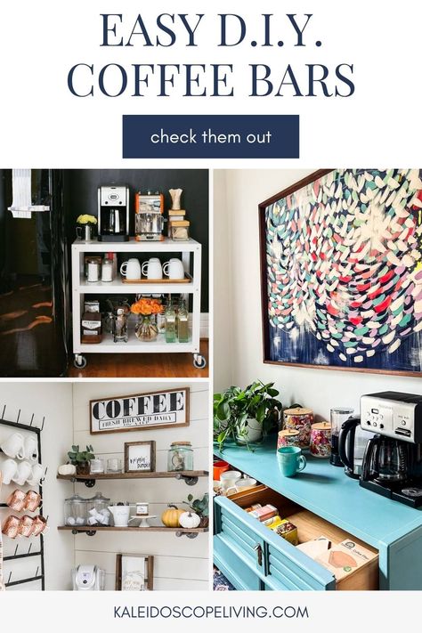 Create a dedicated space for your coffee mugs and supplies with these coffee bar ideas. From DIY coffee carts to dedicated nooks in dining rooms, it's easy to create a coffee station no matter the size of your space or budget! Diy Coffee Bar Ideas, Dining Room Coffee Bar, Coffee Bar Cart, Diy Coffee Station, Coffee Bar Station, Diy Coffee Bar, Coffee Bar Ideas, Coffee Stations, Coffee Bar Design