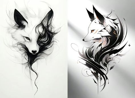 Gothic Fox Tattoo, Japanese Fox Tattoo Design, Japanese Kitsune Tattoo, Japanese Geometric, School Japanese, Amazing 3d Tattoos, Fox Tattoo Design, Dragon Tattoo Art, Animal Tattoo Ideas