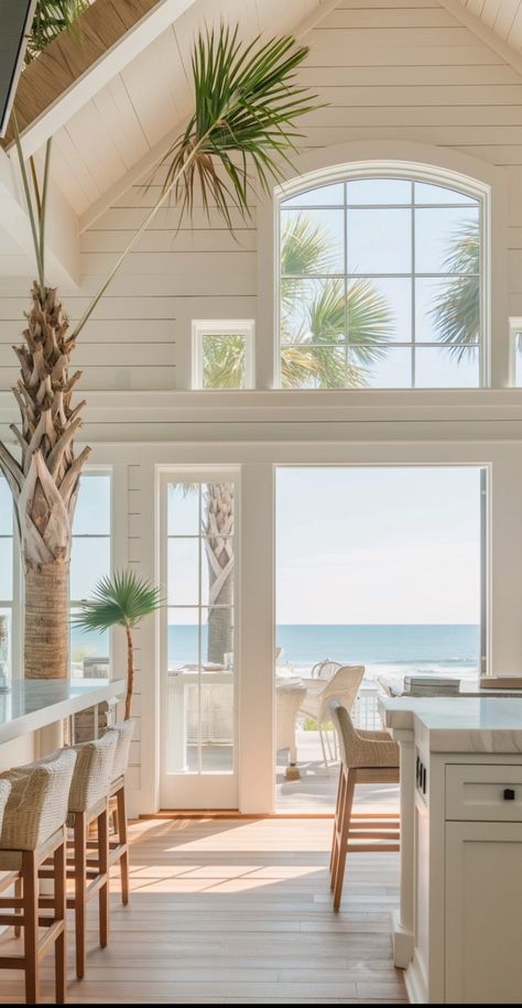 Modern Coastal Beach House Exterior, Costal House Aesthic, Beach Homes Exterior, Beach House Kitchen Ideas, 1111 Portal, Beach Plants, Beach House Kitchen, Coastal Exterior, Summer Beach House