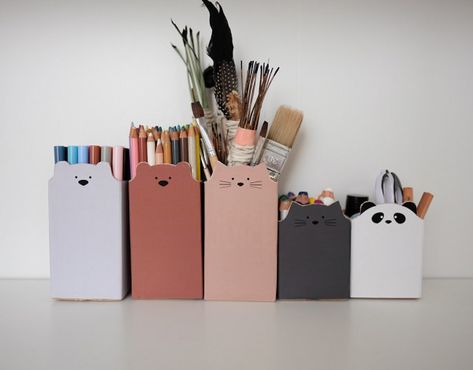 How to make adorable animal containers from recycled milk cartons Milk Carton Crafts, Craft Office, Milk Cartons, Maluchy Montessori, Recycled Crafts Kids, Kraf Kertas, Upcycled Furniture Diy, Folding Origami, Diy Simple