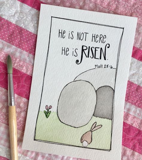 Cozy Journal, Christian Easter Art, Easter Tomb, Easter Cards Religious, Diy Easter Cards, Easter Drawings, Easter Paintings, Empty Tomb, Easter Cards Handmade