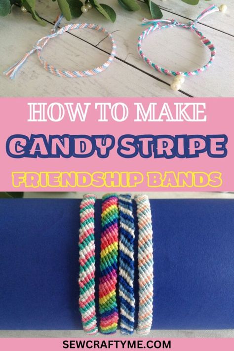 Straight Friendship Bracelet, Cotton Floss Bracelets, What To Make With Embroidery Floss, Starting A Friendship Bracelet, Embroidery Floss Bracelets Patterns, Types Of Friendship Bracelets, Embroidery String Bracelets, Forward Knot, Candy Stripe Bracelet