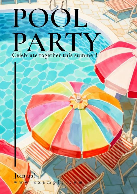 Pool Party Poster, Summer Drawings, Nice Designs, Poster Template Free, Pool Party Invitations, Water Party, Summer Tropical, Lava Cakes, Awesome Designs