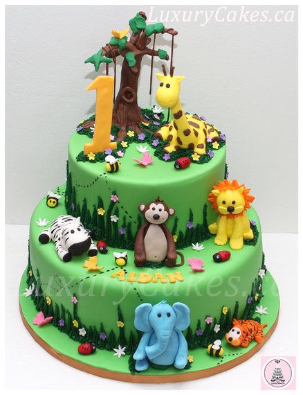 "It's an animal cake! I thought it was an animal cake but it is. Is it animal cake?" #mazzyspins Jungle Themed Cake, Jungle Birthday Cakes, Zoo Cake, Bolo Panda, Jungle Theme Cakes, Animal Birthday Cakes, Jungle Cake, Safari Cakes, Cake Bites