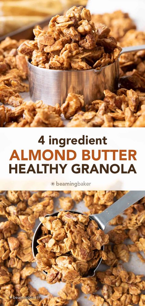 Granola Healthy Recipe, Almond Butter Snacks, Almond Butter Granola, Beaming Baker, Honey Almond Granola, Easy Granola Bars, Oatmeal Granola, Easy Granola Recipe, Homemade Almond Butter