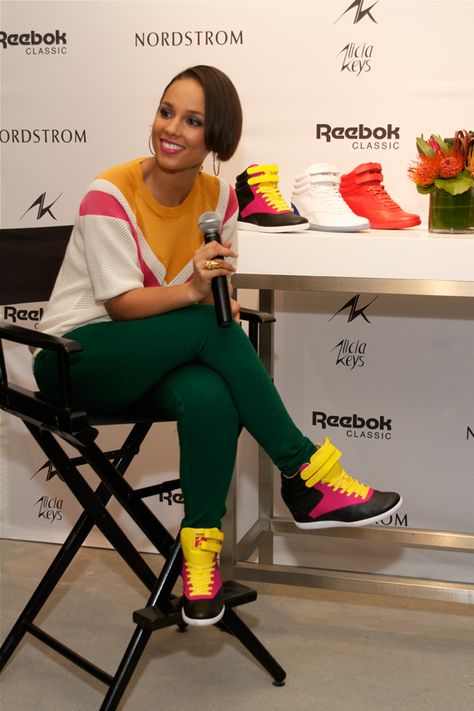 Reebok Classic x Alicia Keys Freestyle Hi Wedge How To Style Wedge Sneakers, Alicia Keys Outfits, Keys Outfits, Reebok Freestyle, Red Carpet Outfits, Alicia Keys, Trendy Fashion Outfits, Best Outfits, Reebok Classic