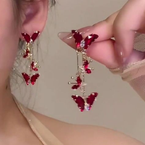 Long Tassel Earrings, Red Butterfly, Butterfly Earrings Stud, Wedding Party Jewelry, Tassel Drop Earrings, Bow Earrings, Fancy Jewelry, Long Pendant, Party Jewelry