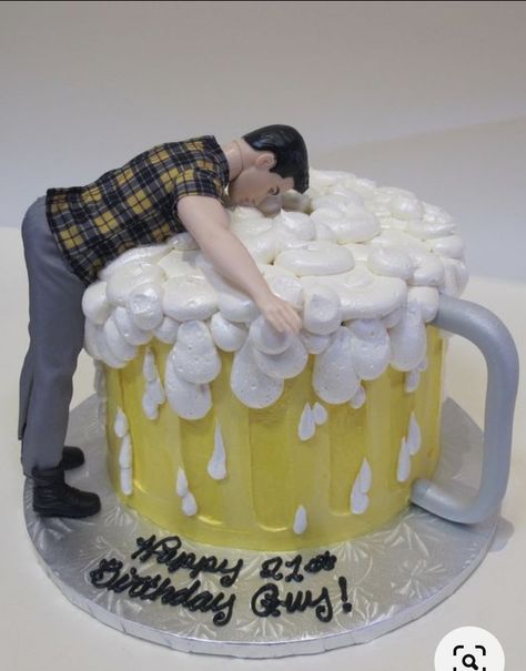 Beer Shaped Cake, Birthday Cake Beer, 21st Birthday Cake For Guys, Adult Birthday Cake, Birthday Beer Cake, 21st Birthday Ideas, Birthday Cake For Husband, Dad Birthday Cakes, Cake For Husband