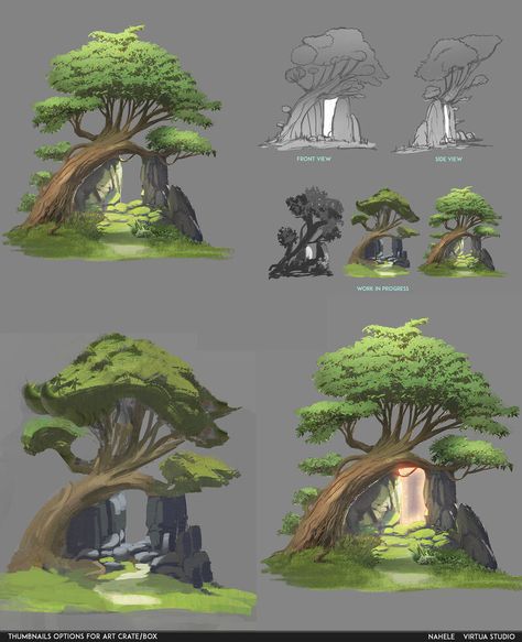 Fantasy Tree Drawing, Alien Fruit, 2d Tree, Portal Art, Fallout Concept Art, Portal Design, Complex Art, Fantasy Tree, Environment Props