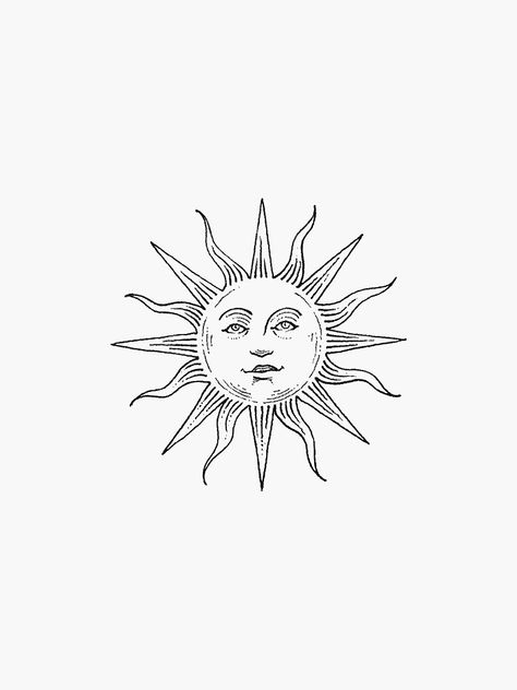 Star With A Face Tattoo, Sun Moon Line Art, Line Art Sun Tattoo, Witchy Sun Tattoo, Egyptian Sun Tattoo, Sun Tattoo On Hip, Smiling Sun Tattoo, Happy Sun Tattoo, Sun Tattoo Face