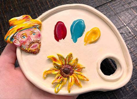 #airdryclay #claycraft #clay #vangoghart #vangoghpaintings #rings #ringdish #sunflower #painting #paint #modpodge #artpalette #art #artist #diy #crafts #claycreations Van Gogh Clay Art, Clay Sunflower, Clay Dish, House Craft, Air Dry Clay Projects, Cerámica Ideas, Flamingo Art, Double Bass, Van Gogh Paintings