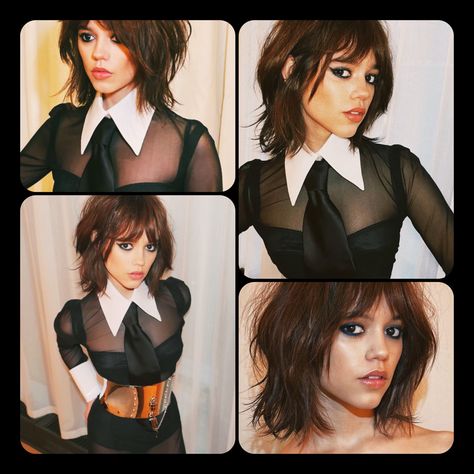 Bob Wolfcut With Bangs, Choppy Haircuts For Straight Hair, Shaggy Shoulder Length Hair Straight, Edgy Straight Hair, Hairstyles 2023 Trends Medium With Bangs, Goth Bob Hair, Shoulder Length Hair Textured, Jenna Ortega Wolf Cut, Shoulder Length Wolf Cut Straight Hair