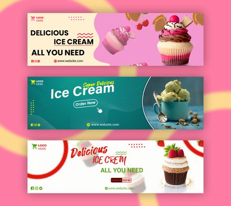 Ice Cream Ads, Ice Cream Website, Shop Banner Design, Ice Cream Logo, Ice Cream Poster, Website Banner Design, Creative Banners, Banner Web, Ice Cream Design