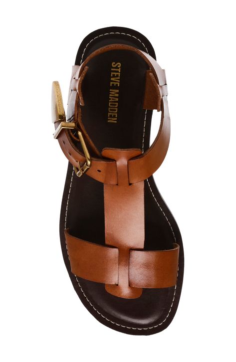 Smooth leather straps underscore the minimalist look of this modernized gladiator sandal. Adjustable ankle strap with buckle closure; hidden elastic inset Leather upper/synthetic lining and sole Imported Brown Leather Sandals Women, Women Sandals 2024, Brown Leather Sandals Outfit, Brown Sandals Outfit Summer, Tan Sandals Outfit, Women�’s Boots, Summer Sandals 2024, Sandals 2024 Trends, Leather Sandals Outfit