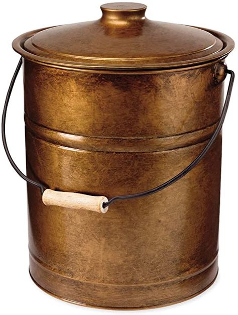 Plow & Hearth Deluxe Double-Bottom Metal Fireplace Ash Bucket with Lid and Handle-Galvanized Steel and Aluminum with Painted Finish-10, Copper, 10" Diameter x 13" H Double Fireplace, Ash Bucket, Steel Fireplace, Steel Bucket, Metal Fireplace, Galvanized Sheet, Fireplace Tool Set, Galvanized Iron, Stove Fireplace