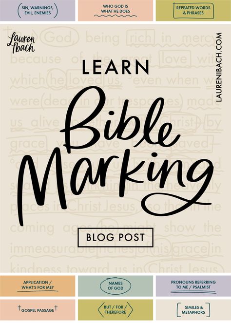 Learn Bible Marking | How to Mark Your Bible �• Lauren Ibach Precept Markings Inductive Bible Study, Bible Marking Key, Precept Bible Study Symbols, Bible Marking Ideas, Word Study Bible, How To Mark Your Bible, How To Study Your Bible, How To Do A Bible Study, Inductive Bible Study Symbols