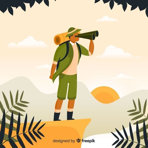 Explorer with backpack | Free Vector #Freepik #freevector #background #tree #design #nature Adventure Time Background, Jungle Illustration, Backpack Free, Nature Illustration, Instagram Post Template, Book Cover Design, Vector Photo, Cover Design, Graphic Resources