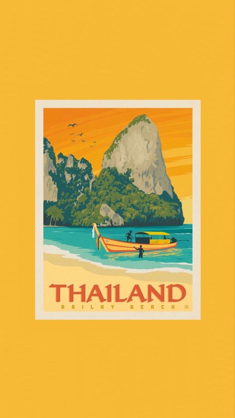 Thai Aesthetic Wallpaper, Thai Culture Aesthetic, Thailand Wallpaper Aesthetic, Thailand Aesthetic Wallpaper, Thailand Postcard, Thailand Stamp, Sea Scrapbook, Thai Aesthetic, Thailand Sticker