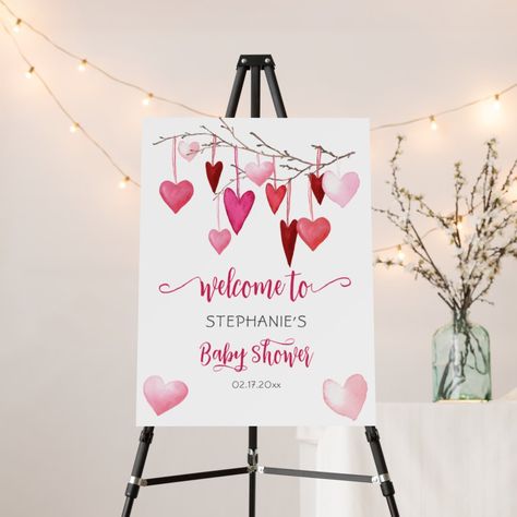 Pink Hearts Welcome Baby Shower Foam Board Valentines Gender Reveal, February Baby Showers, Valentine Baby Shower, Valentines Baby, Valentines Baby Shower, Baby Shower Sash, Shower Foam, Poster Pink, Baby Shower Decoration