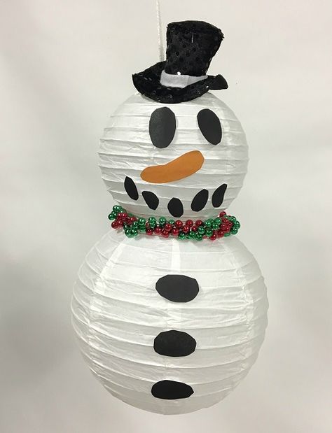 DIY Paper Lantern Snowman - PartyCheap Lantern Snowman, Making A Snowman, White Paper Lanterns, Snowflake Cutouts, Paper Lanterns Diy, Christmas Cutouts, Make A Snowman, Black Construction Paper, White Lanterns