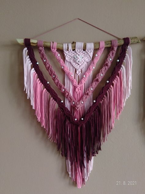 Purple Macrame Wall Hanging, Colorful Macrame Wall Hangings, Macrame Wall Ideas, Pink Macrame Wall Hanging, Macrame Wall Hanging Ideas, Decorative Wall Decor, Crochet Wall Hanging, Pola Macrame, Macrame Wall Hanging Tutorial