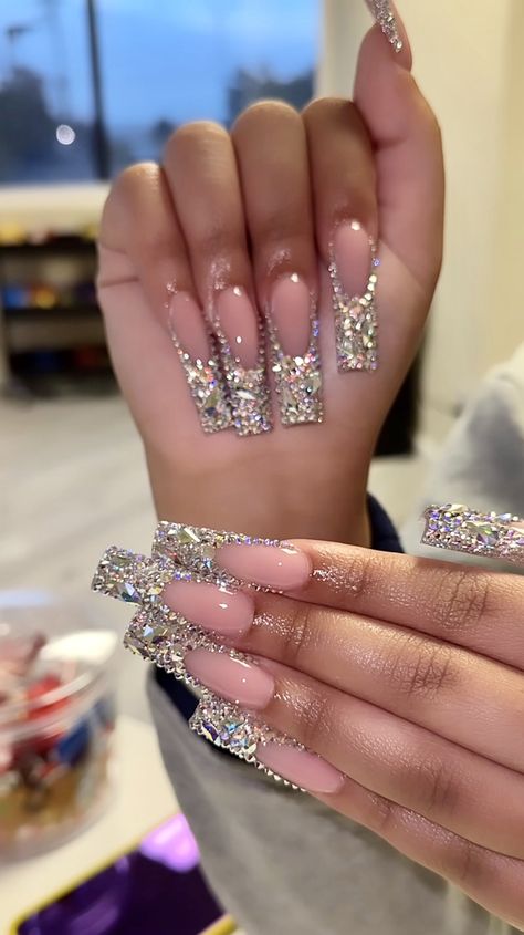 Bedazzled Nails, Acrylic Nail Designs Classy, Quinceanera Nails, Acrylic Nail Set, Diy Acrylic Nails, Nails Design With Rhinestones, Girly Acrylic Nails, Work Nails, Long Acrylic Nails Coffin