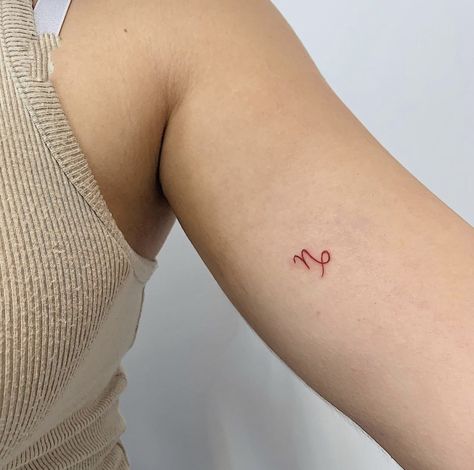 Capricorn Tiny Tattoo, Capricorn Tattoo Symbol, Small Tattoos Capricorn, Red Capricorn Tattoo, Simple Aries Tattoo, Capricorn Minimalist Tattoo, Red Tiny Tattoo, Capricorn Tattoo Designs, German Tattoo