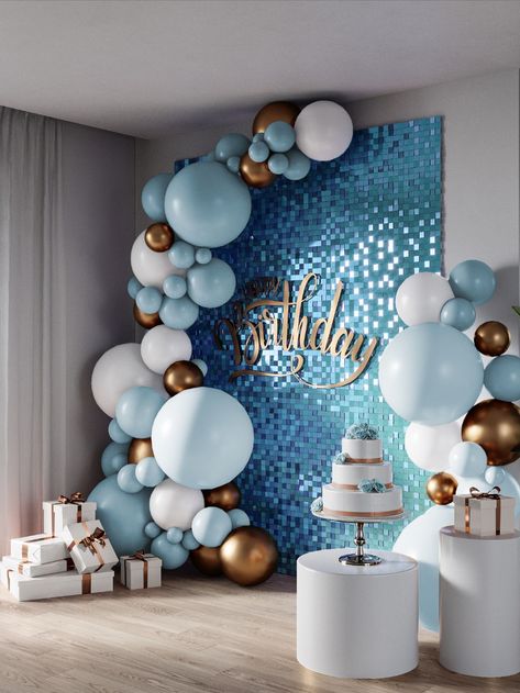 Birthday Picture Backdrop Ideas, Balloon Decorations Stand, Indoor Birthday Party Decorations, Photo Booth Balloon Backdrop, Shimmer Backdrop With Balloons, Birthday Decorations Background, Picture Backdrop Ideas Birthday, Decoration Ideas Party Birthday At Home, Birthday Wall Decorations At Home