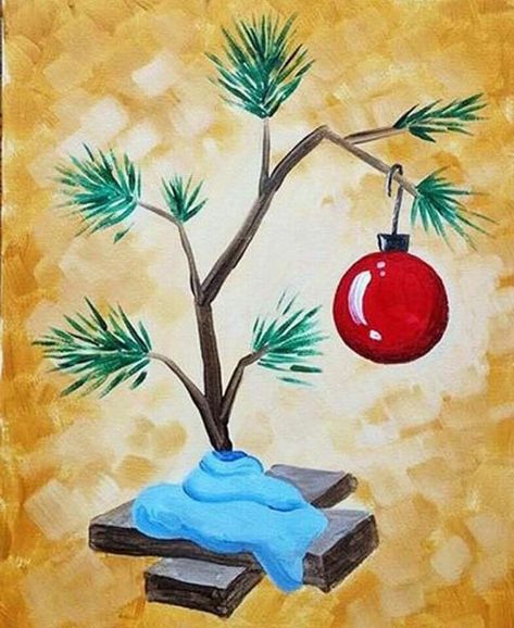 Charlie Brown Tree Painting, Charlie Brown Christmas Tree Painting, Christmas Vacation Painting, Kids Christmas Painting, Procreate Sketches, Holiday Paintings, Paintings Christmas, Portfolio Pieces, Brown Christmas Tree