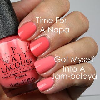 opi time for a napa vs opi got myself into a jam balaya Opi Jambalaya, Got Myself Into A Jambalaya Opi Gel, Opi Coral Colors, Opi Got Myself Into A Jambalaya, Opi Coral Nail Polish, Coral Nail Color, Opi California Dreaming, Precious Nails, Coral Nail