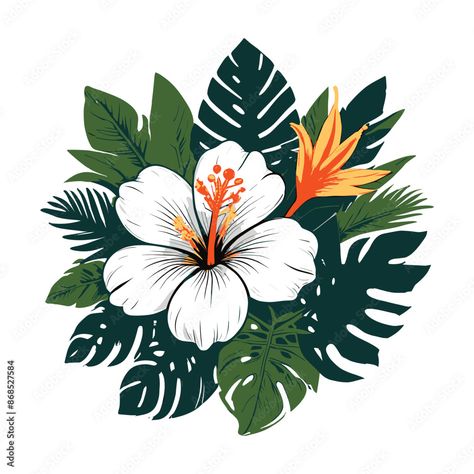 Tropical Hibiscus Flower Badge Vector Floral Illustration Vintage Hibiscus Illustration, Hibiscus Vector, Tropical Hibiscus, Floral Illustration, Hibiscus Flower, Flower Illustration, Hibiscus Flowers, Floral Illustrations, Floral Motifs